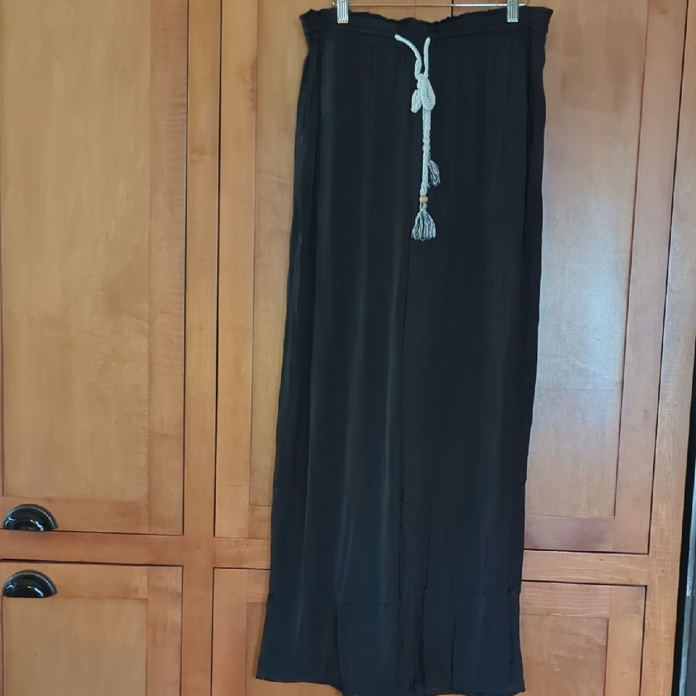 Joie Black Wide Leg Pants with Cream Tasseled Drawstring Large